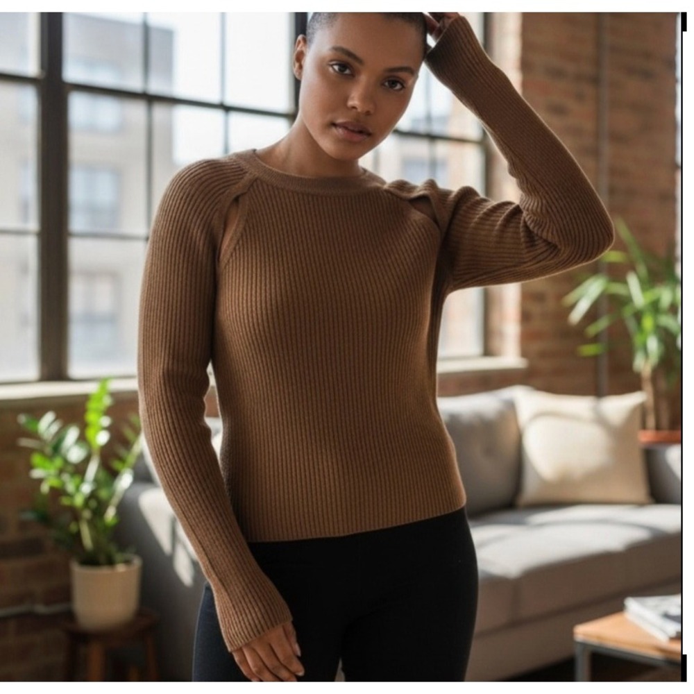 The Fifth Label Women's Cut‎ Out Ribbed Knit Cut Out Sweater XS Dark Tan